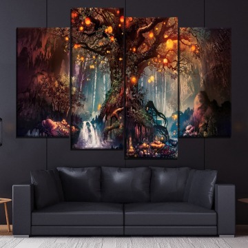 Forest Fantasy Luminous Painting 4 Piece Style Picture Canvas Printing Type Modern Home Decor Wall Artwork Poster Framework