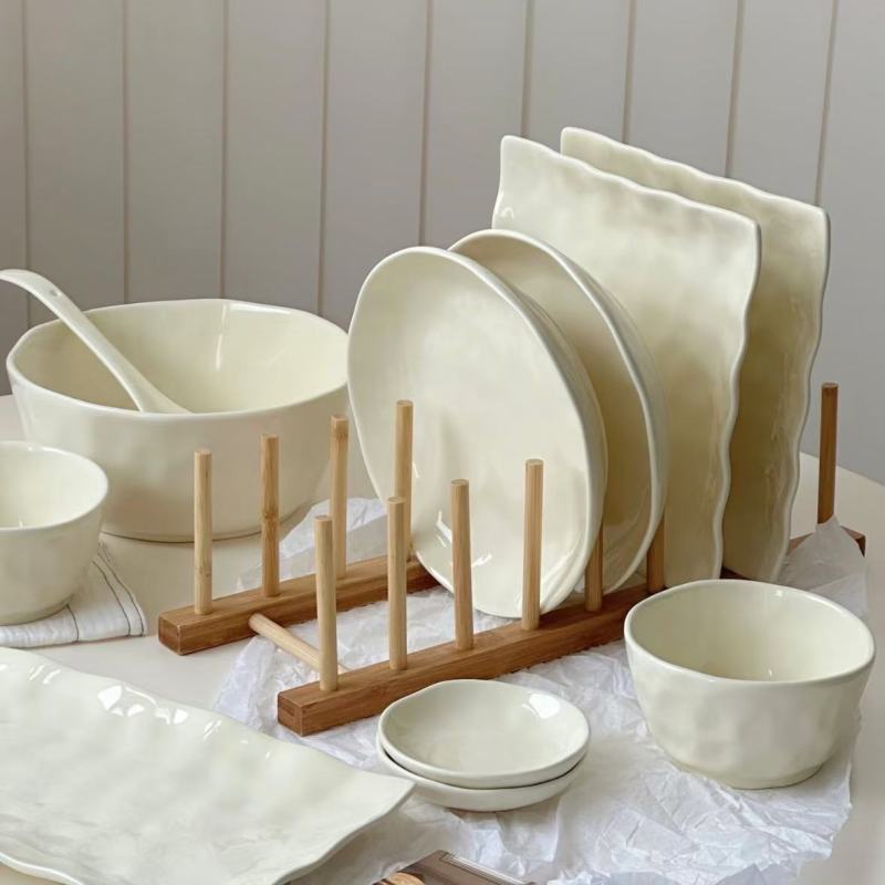 Elegant Ceramic Dinner Set with Irregular Wave Edges