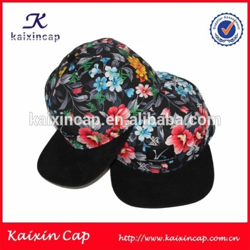 fashion custom cheap floral printed woven lable patch logo snapback caps wholesale