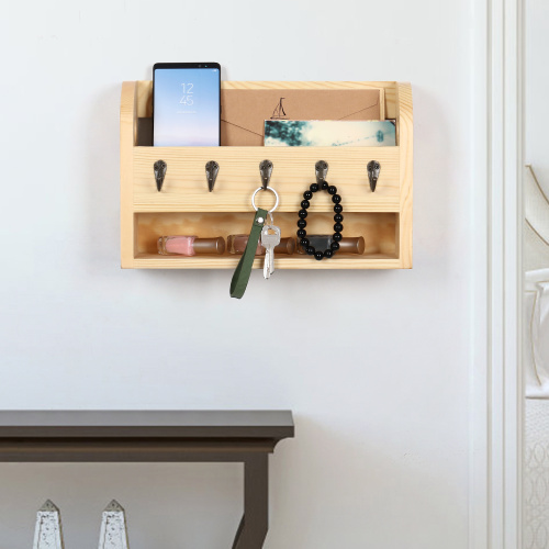 Vintage Wood Wall-Mounted Mail Organizer Key Holder