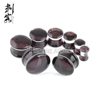 Purple Glass Ear Plugs with O rings Double Flared Cheap Ear Gauge Plugs
