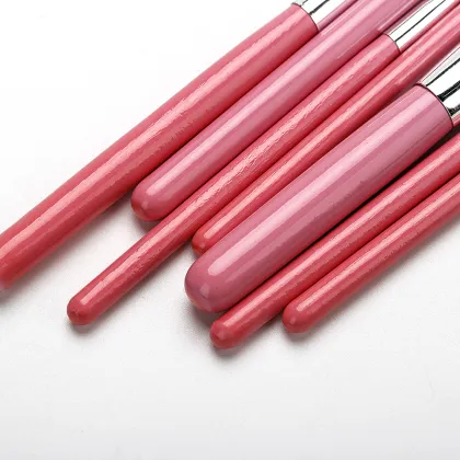 Pink PU bag with 7 make up brushes