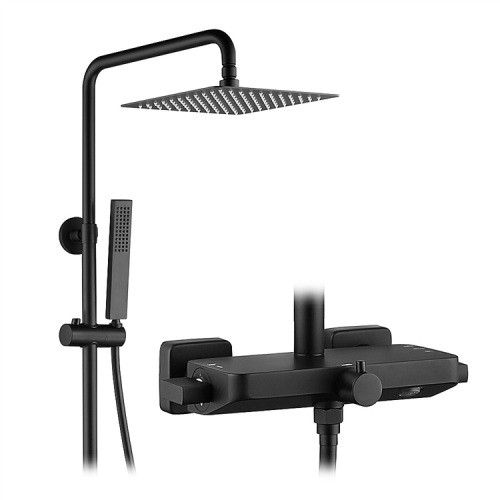 3 Function Smart matt black square ceiling rainfall bathroom thermostatic rain shower mixer sets with hand shower