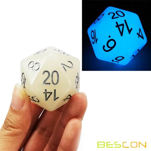 Bescon Jumbo Glowing D20 38MM, большой размер, 20 сторон, кубики со льдом, синий свечение в темноте, большой 20 граней, куб 1,5 дюйма