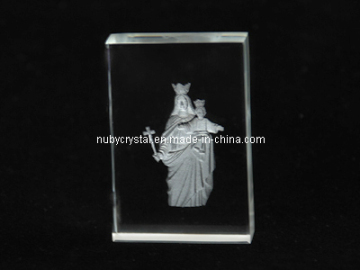 Mother Mary Sculpture Internally Engraved in Crystal for Christian Souvenir Gift