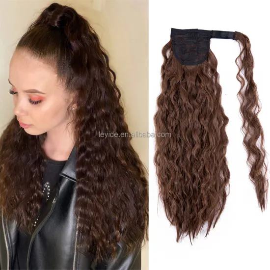 22 Inch Corn Wave Ponytail Extension Magic Paste Ponytail Heat Resistant Wavy Curly Synthetic Wrap Around Ponytail For Women