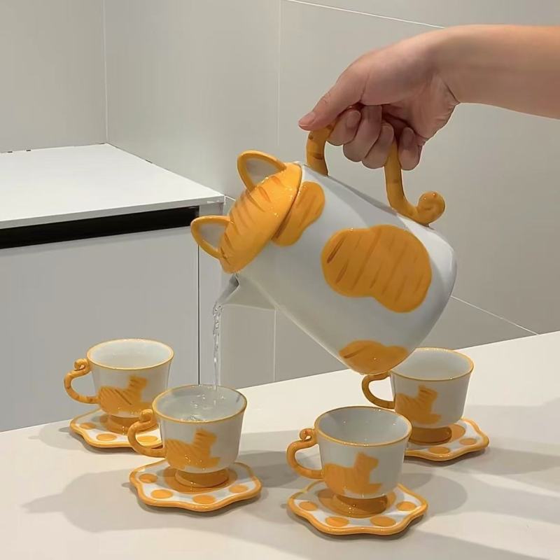 Creative Cartoon Cat Tea Set with Unique 3D Design