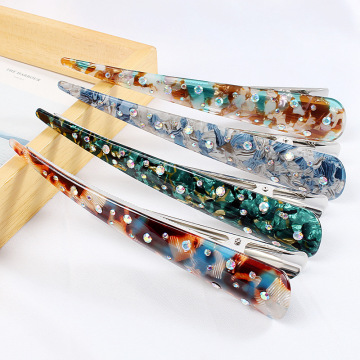 Women's 14cm Acrylic Metal Hair Clip with Pointed Drill Horn Hairpin
