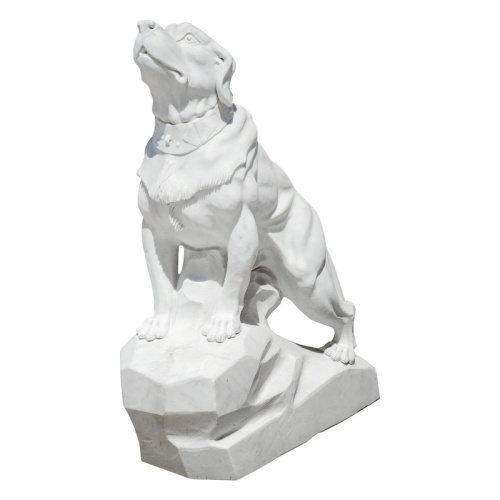 エレガントな座っている犬の彫刻手作りの白い大理石