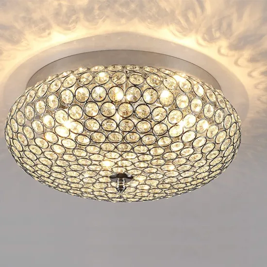 3-Light Chrome Finish Crystal LED Flush Mount Light Fixture E12, 4W for Bedroom