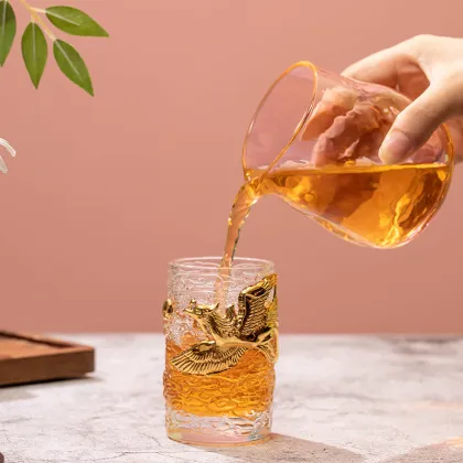 Handmade Gold Tenglong Tea Cup Kung Fu Set - Heat-resistant Crystal Glass