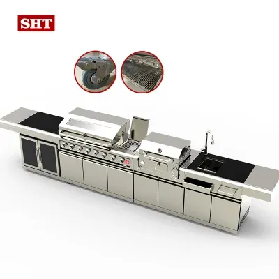Commercial Modern Design BBQ Gas Grill Sink Garden Outdoor Kitchen for Party