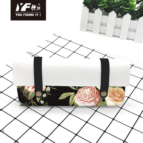 Estuche de lápiz de cuero PU de estilo de flores personalizado personalizado y bolsos de bolso multifuncional