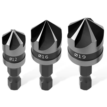3 τεμαχίων υψηλής ανθρακούχου χάλυβα Hex Shank Deburring Tool Set: 5 φλάουτο, 90 βαθμοί λοξοτομεί τρυπάνι με λειτουργία γρήγορης αλλαγής