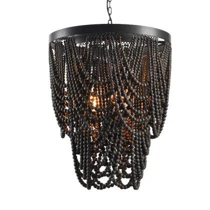 American Country Wooden Bead Chandelier Lamps