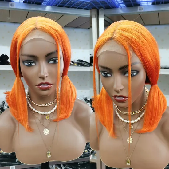 Cheap Colored HD Lace Front Human Hair Wigs For Black Women Bone Straight 613 Blonde Orange Bob Wigs Human Hair Lace Closure Wig