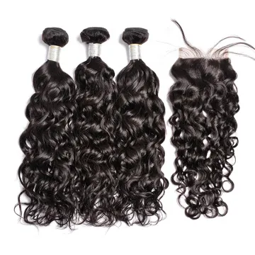 Brazilian Raw Virgin Cuticles Aligned Water Wave Human Hair Bundles with Closure 100% Unprocessed High Quality Human Hair