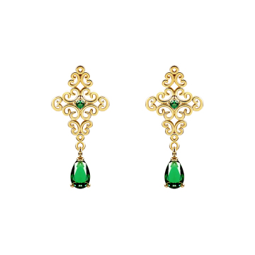 Court Baroque Retro Emerald Green Drop Earrings