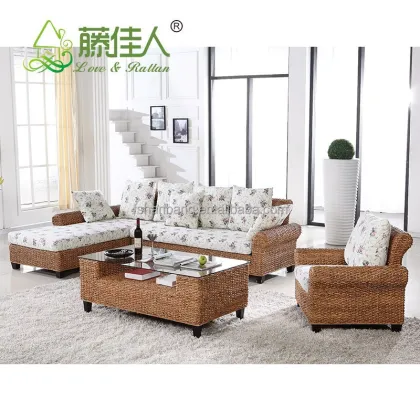 Hand Woven Seagrass Natural Rattan Wicker Living Room Furniture Sectional Sofa Set