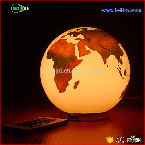 China supplier new product remote control 16 colors changing led glass lamp earth pattern glass ball desk light