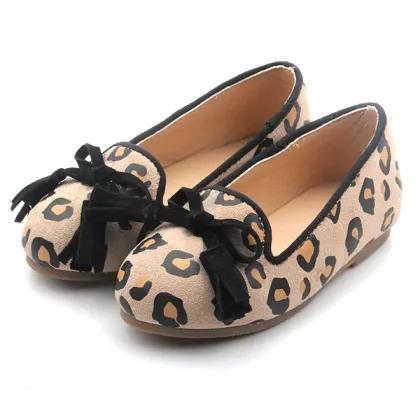Leopard Printing Girls Kids Shoes Fringe Bowknot Leather Girls Casual Shoes