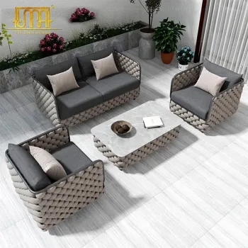 Aluminum and Rope Marble Top Outdoor Sofa Set with Coffee Table