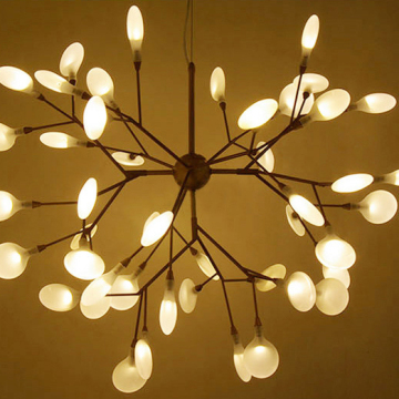 Modern Simple Chandelier with Nordic Tree Branches and Red Light