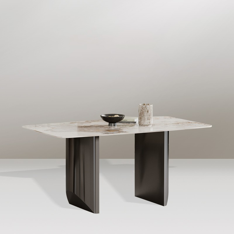 Sleek Slate and Titanium Dining Table