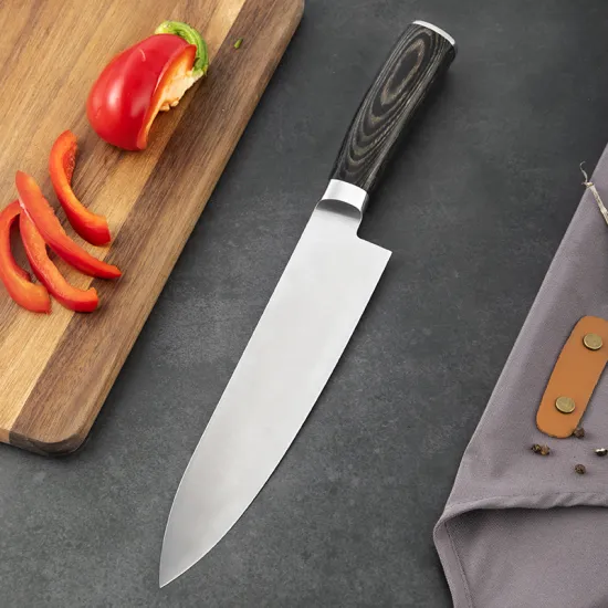 8 Inch German High Carbon Stainless Steel Chef Knife featuring Pakka Wood Handle