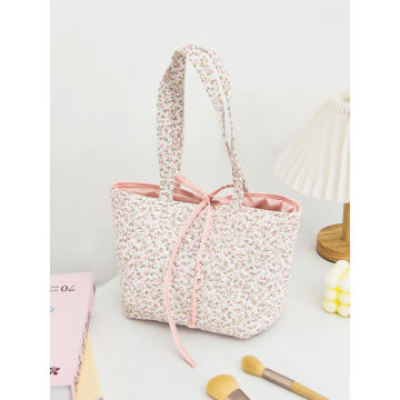 حقيبة تسوق مبطنة بالأزهار مصنوعة من القطن للأمهات يوميًا