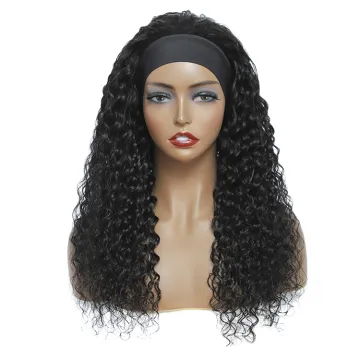 Wholesale Raw Indian Virgin Remy Human Cuticle Aligned Deep Wave Hair None Lace Wigs for Black Women Glueless Headband Wig