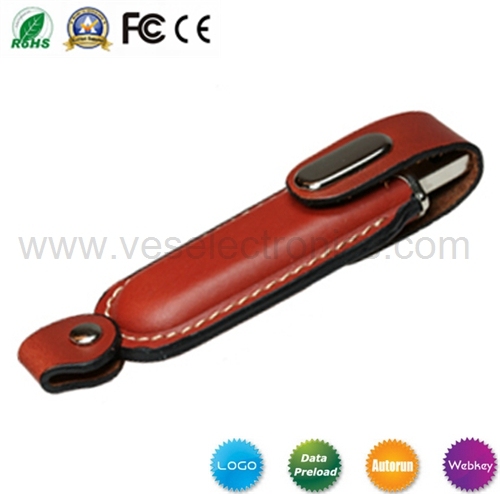 Hot Computer Accessories USB Stick Customized Logo Leather Flash Memory
