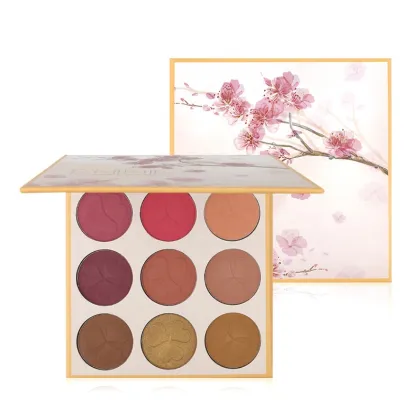 Peach Blossoms Face Contouring Pressed Powder Palette: 9 Shades for Contouring, Foundation, Concealer, and Blush