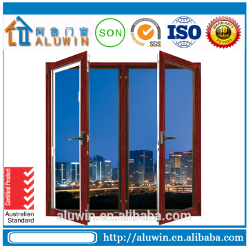 High quality wood grain aluminium casement window with fly screen mosquito net