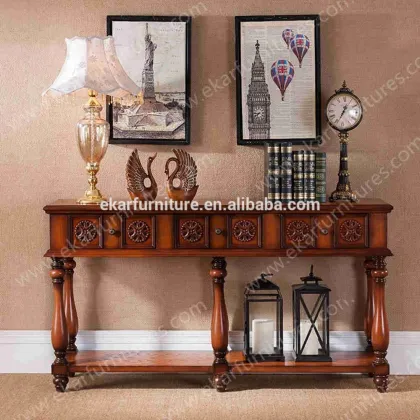 Wood carving furniture, wood entrance table with mahogany