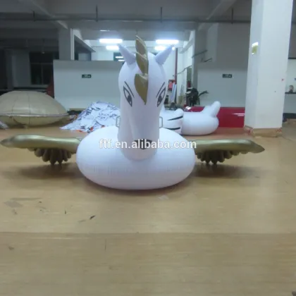 Custom White PVC Inflatable Pegasus Floating Row Swimming Pool Toys