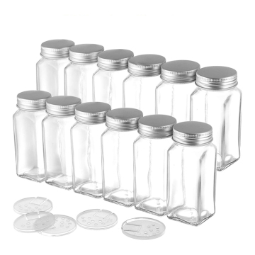 Wholesale Clear Square Glass Spice Jars - 4oz, 6oz, 8oz with Lids