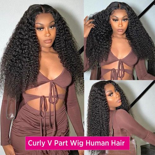 Curly V Part Wig for Women