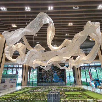 Luxe zijden lint White led kroonluchter voor grote aangepaste hotel banket hal &amp; restaurantprojecten