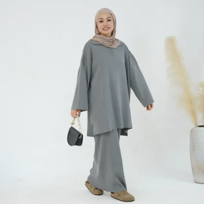 PROMISTAR Autumn Winter Middle Eastern Thickened Knitted Loose Sweater Skirt Modest Suit