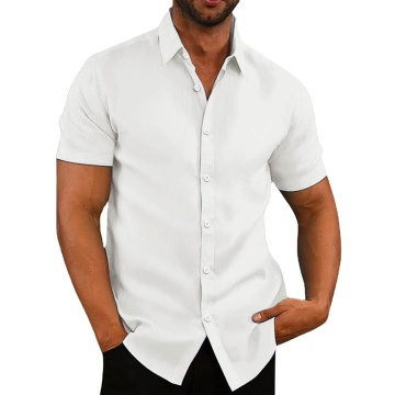 Custom Retro Cotton Linen Short Sleeved Shirt for Men