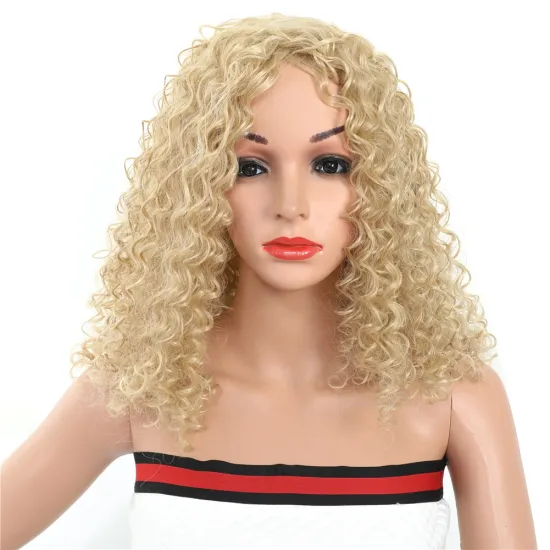 Shoulder Length Jerry Curly Synthetic Wigs For African Women Heat Resistant Synthetic Fiber Wigs 24 inch Factory Wholesale Price