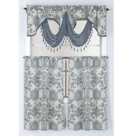 Luxury Satin Valance Kitchen Window Curtain - 3pcs Cafe Curtain