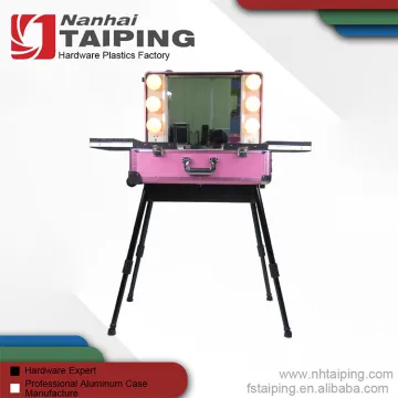 Maquillaje Fashion Pink Rolling Studio Makeup Case w/LED Lights and 4 Legs