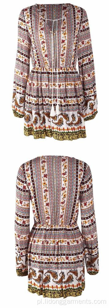 Nowy design kwiatowy sukienka Boho midi vestidos