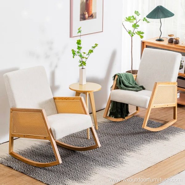 Nordic Home Furniture Factory Direct Wood Balcony Reclining Fabric Recliner Leisure Hotel Living Room Rocking Lounge Chair