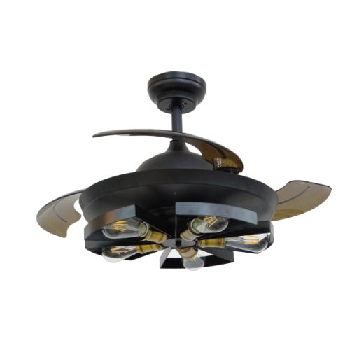 Black Retractable Fan Lamp with Light