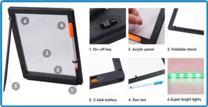No harm no power!!! Mini portable childrens drawing board plastic writable led board writing board stand for kids