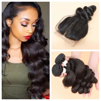Shenlong Hair Wholesale Virgin Brazilian Hair Bundles Plus Closure, Charming Curly Loose Wave Lace Closure