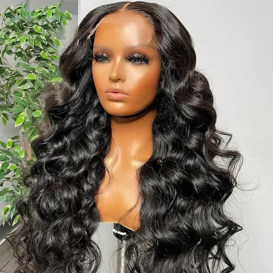 Raw Virgin Peruvian Hair Wig Transparent Swiss Lace Wigs Loose Wave 5X5 Hd Closure Wig
